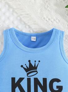 2 件套男婴夏季休闲运动沙滩皇冠字母印花背心和短裤套装