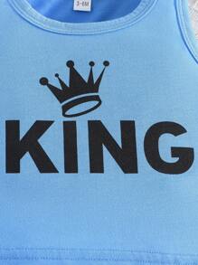 2 件套男婴夏季休闲运动沙滩皇冠字母印花背心和短裤套装