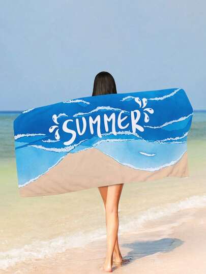 1入組時尚戶外遊戲雙面超細纖維150*70公分沙灘遊戲成人速乾游泳池毛巾水上運動沙灘派對游泳毛巾海灘毛巾