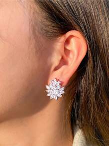 1 Paar blumenförmige Ohrklemmen mit kubischen Zirkonias ohne Piercing für Hochzeitsfeiern und Bräute, Valentinstag für Frauen