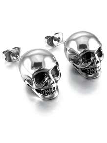 1 Paar Schaurige Schädel Ohrstecker Für Herren Und Damen, Vintage Streetwear, Edelstahl Posten, Zinklegierung Schmuck Geschenk