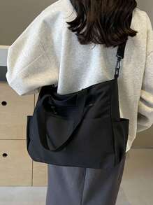 Minimalist Multi-Pocket Large Capacity Women's Commuter Tote Bag, Casual Versatile Canvas Shoulder Handbag, Lightweight Foldable Zipper Closure, Suitable For Daily Use, Work, School, Campus Style, Tote Bags For Students, Multiple Compartments, Perfect For Beach, School, Work & Daily Use