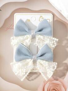 2pcs/Set Delicate Lace Contrast Color Bow Hair Clips For Children