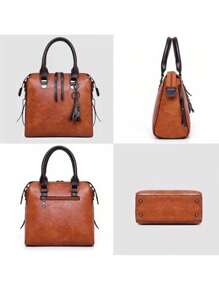 Bolsa Totes para Mujer 4 Piezas, Bolsa Mujer Mano Compras Casual Bolso Hombro Bolso Cruzado con Bandolera Ajustable,Gran Capacidad,Cartera para Trabajo,Cita,Viaje,Fiesta - Marrón - Ver 6