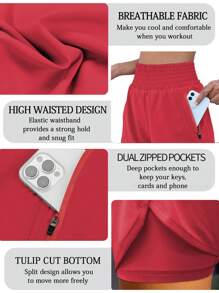 Women's High Waist Elastic Pocket Workout Quick-Dry Sports Shorts - Red - View 7