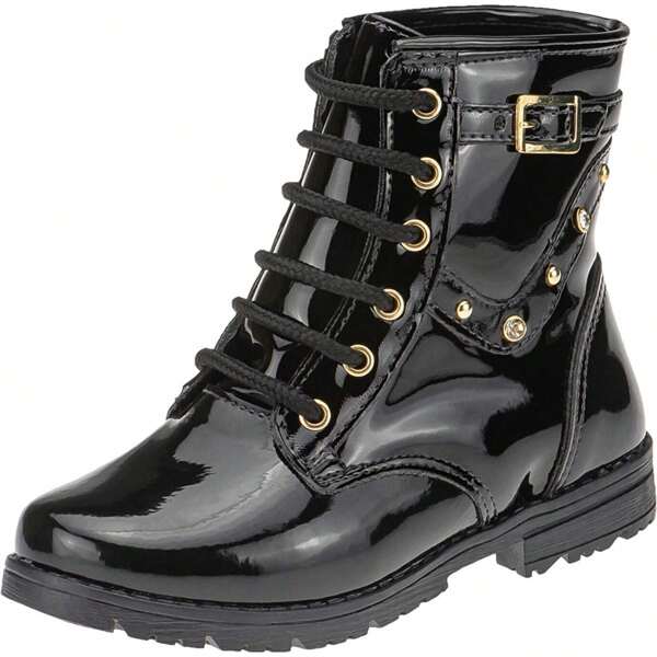 Bota Coturno Infantil Stilo Rosê Montaria Confortável Fivela Verniz-2139