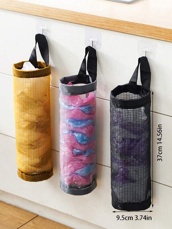 1pc 37cm Long Fabric Mesh Kitchen Garbage Bag Storage Hanging Bag, Convenient Circular Wall-Mounted Bag For Miscellaneous Items, Suitable For Kitchen Organization