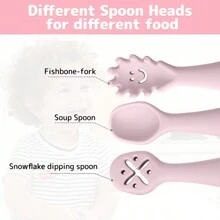 PopLittleOne 3Pcs/Set Unisex Baby Silicone Spoon Fork Set Solid Utensils Toddler Learn To Eat Training Soft Cutlery Children's Tableware - Baby Pink - View 5