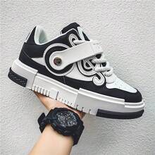 男士帶扣綁帶低幫平底滑板鞋,時尚、休閒、青春,適合學生 - 黑色 - 查看 7