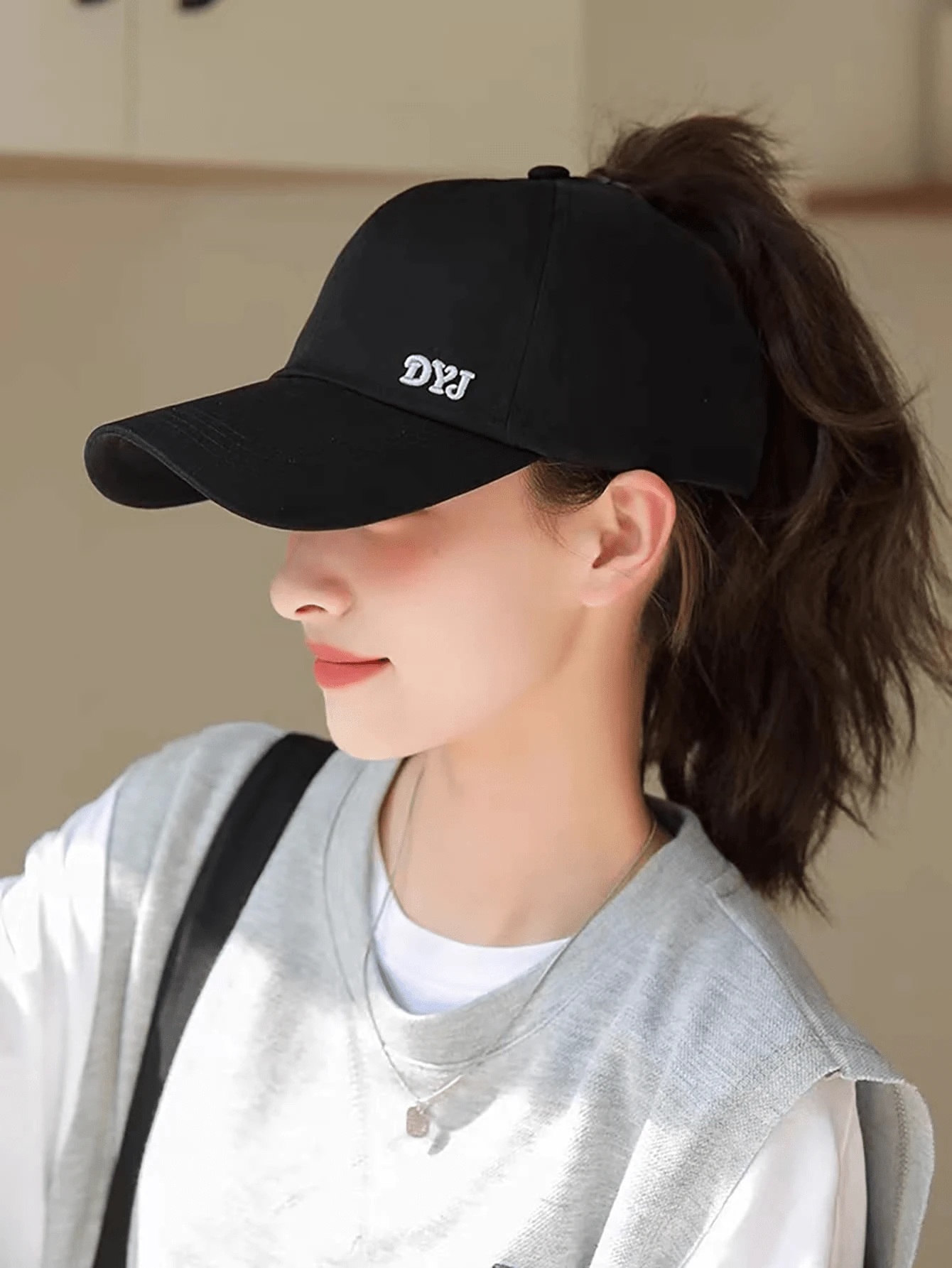 1 件学生高马尾棒球帽，女士遮阳帽透气帽檐帽子，适合夏季日常佩戴 - 卡其色 - 查看 1