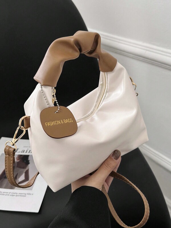 Bolso de mano plegable con forma de nube, estilo de moda, casual, con impresión de letras multicolor y detalles de cinta dorada, bolso de hombro, bolso cruzado, bolso cuadrado pequeño para mujer