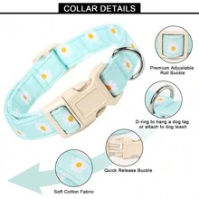 1只限量版春/夏季時尚新款藍色向日葵印花布料寵物項圈,帶米色塑料扣適用於室內外使用 - 淺藍色 - 查看 3