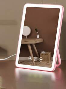 Beatsmod A Pink Newly Upgraded Makeup Mirror With Led Lights And Usb Rechargeable, Can Be Mounted On Wall Or Used On Desk, Suitable For Household, Student Dormitory, Portable With Intelligent Touch Screen And Three Levels Of Light Adjustment. Can Be Folded Or Put On Table. Same Style As The Makeup Blogger's, Perfect As A Valentine's Day Gift For Mother, Girlfriend Or Festival Gift.