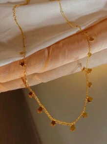 1 件简约星形和心形吊坠项链，不锈钢设计师颈链，精致珠宝配饰，适合日常佩戴情人节 - 金黃色 - 查看 4