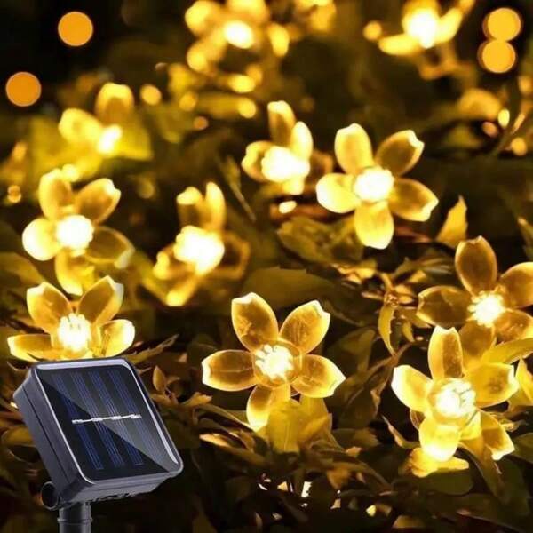 1pc, Solar String Sakura  Flower Lights Outdoor Waterproof 5M20L/6.5M30L/7M50L/12M100L WarmWhite/ColdWhite/MultiColor Lights, Fairy Light Decorations For Garden Fence Patio Yard Christmas Tree, Lawn, Patio, Party Decoration Halloween Christmas Thanksgiving Gift