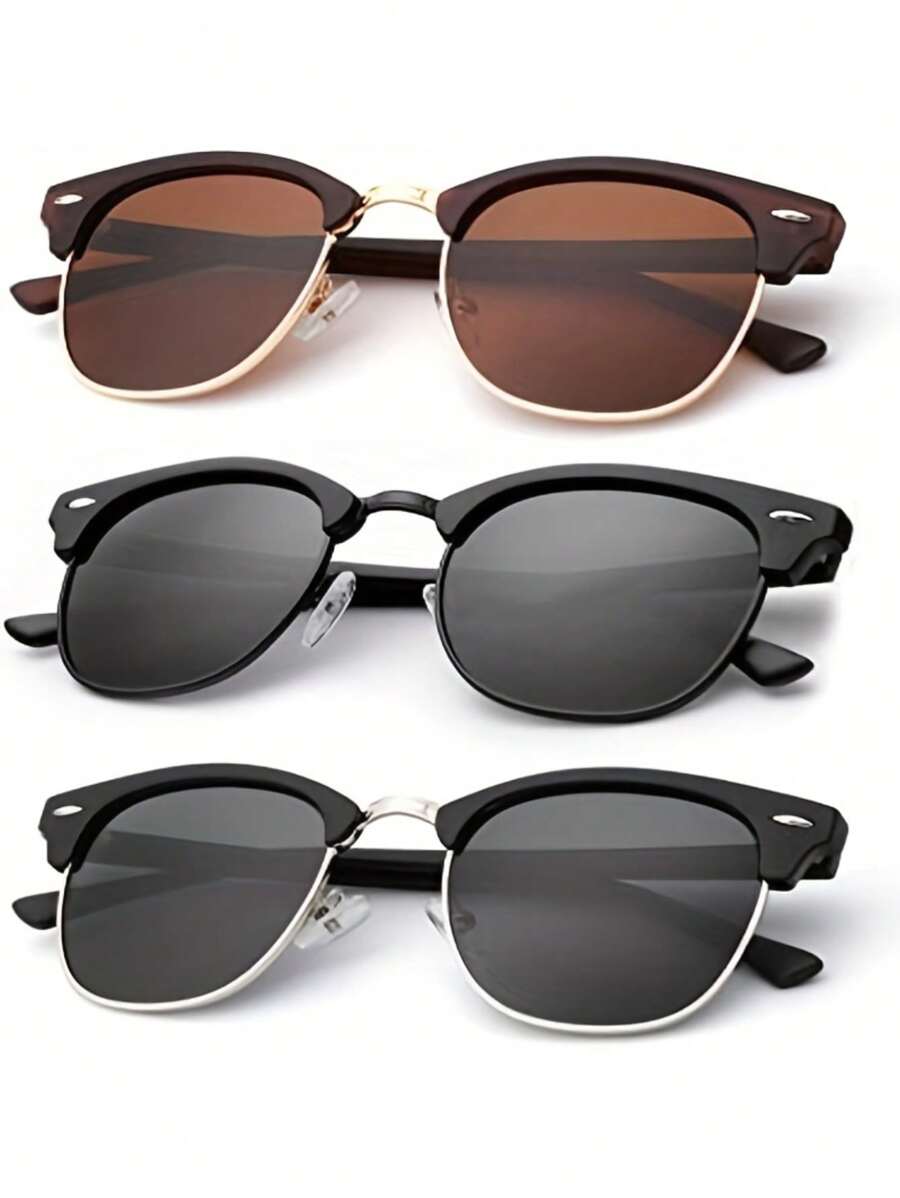 Kính thời trang thường ngày hợp thời trang Ludin cho kỳ nghỉ và giải trí, gọng tròn với tròng kính nhìn ban đêm độ nét cao trong suốt, kính thời trang phân cực bán kim loại cho nam, phụ kiện kính râm, phụ kiện bãi biển, kính râm - nhiều màu - Xem 1