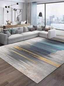 1入灰藍色地毯,豪華簡約風格,水晶絨材質,850克/平方米,0.8厘米厚度,防滑可水洗矩形起居室地氈,適用於家居裝飾、臥室和房間裝飾 - 灰藍色 - 查看 5