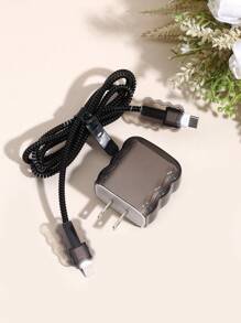 5件/套纯色透明波浪壳数据线充电头保护套带1.5米绕线固定装置，兼容 12/13/14手机型号，20w快充数据线线缆保护器，充电器保护器 - 黑色 - 查看 3