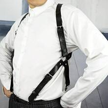 性感男式可调节皮革 X 型背部紧身胸衣吊带腰带服装 - 黑色 - 查看 6