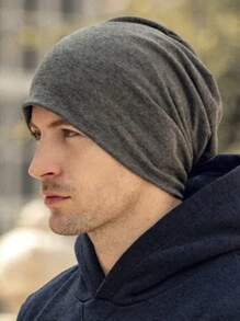 1 件純色男士戶外布料休閒無簷小便帽適合日常穿著和戶外活動,秋冬 - 深灰色 - 查看 11