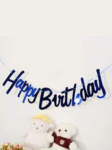 1 Set Pancarta De Feliz Cumpleaños Con Letras Doradas Para Decoración De Fiestas, Dorado - Azul - Ver 1