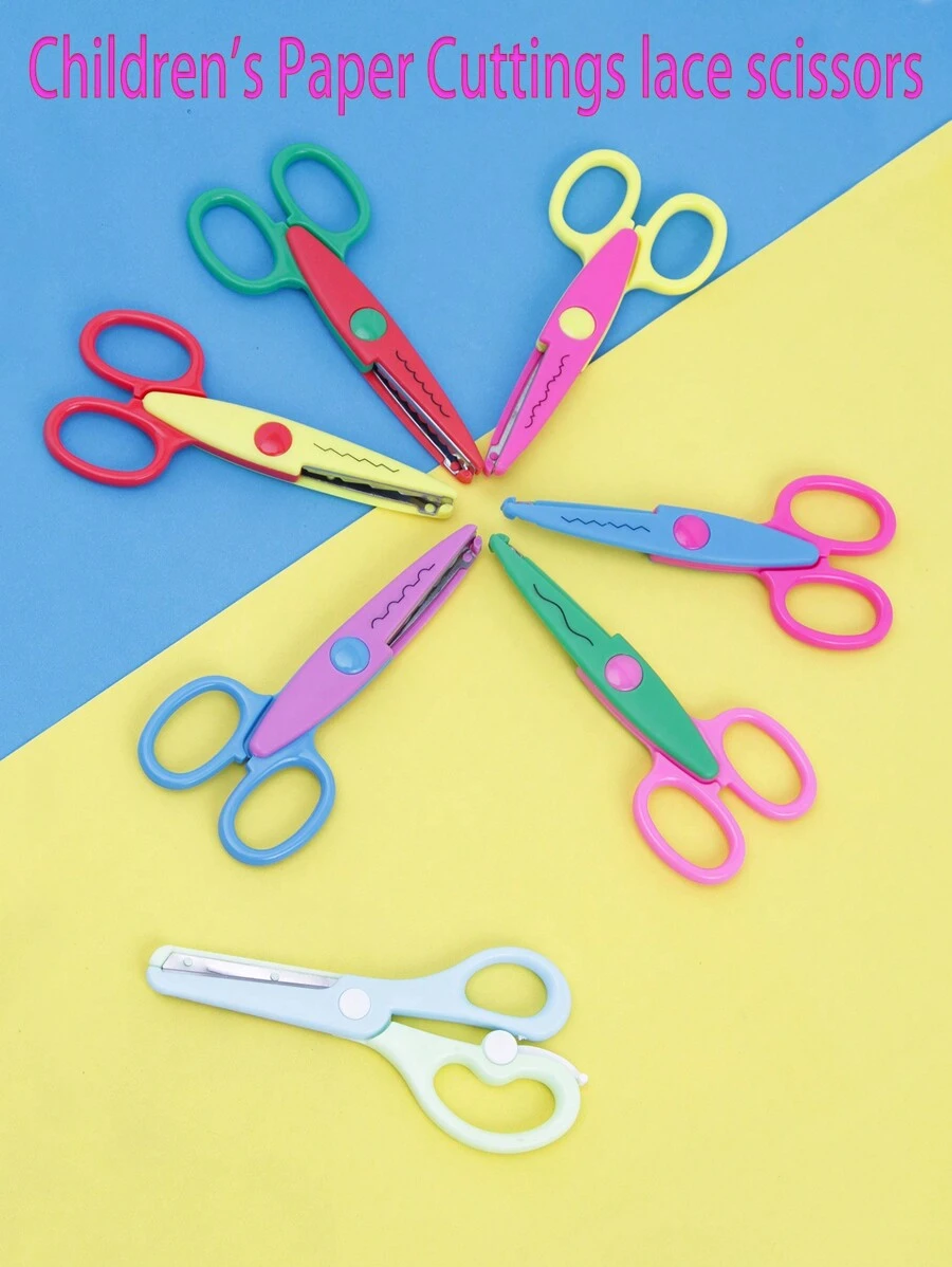 Small Handicraft Scissors, Floral Pattern Photo Album Cutting Wave Scissors, Adult Paper Craft Scissors(Random Color) - 6 Tooth Saw Shears + 1 Straight Line Shear - View 1