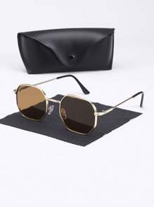 1 副男士超大多边形镜框时尚眼镜，时尚百搭，附赠礼盒和眼镜布，适合驾驶、钓鱼、日常生活和户外旅行配件，防风沙 - 彩色 - 查看 4