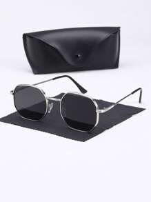 1 副男士超大多边形镜框时尚眼镜，时尚百搭，附赠礼盒和眼镜布，适合驾驶、钓鱼、日常生活和户外旅行配件，防风沙 - 彩色 - 查看 2