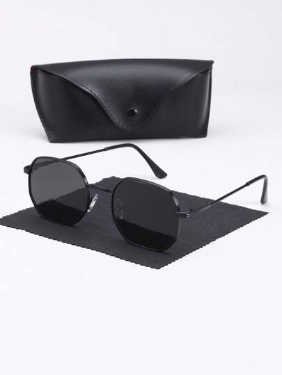 一副男士特大号多边形镜框眼镜，时尚百搭，配有精致眼镜盒和清洁布，适合驾驶、钓鱼、日常生活和户外旅行，防风防沙。