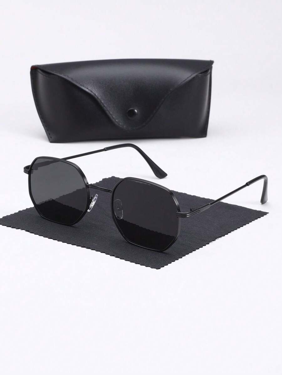 1 副男士超大多边形镜框时尚眼镜，时尚百搭，附赠礼盒和眼镜布，适合驾驶、钓鱼、日常生活和户外旅行配件，防风沙 - 彩色 - 查看 1