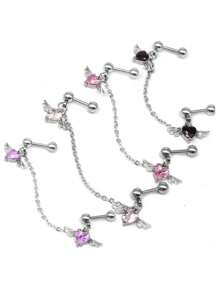 1只不鏽鋼寶石鏈耳戒與天使翅膀吊飾 - 愛心 - 查看 1