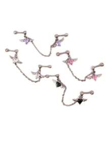 1只不鏽鋼寶石鏈耳戒與天使翅膀吊飾 - 愛心 - 查看 2