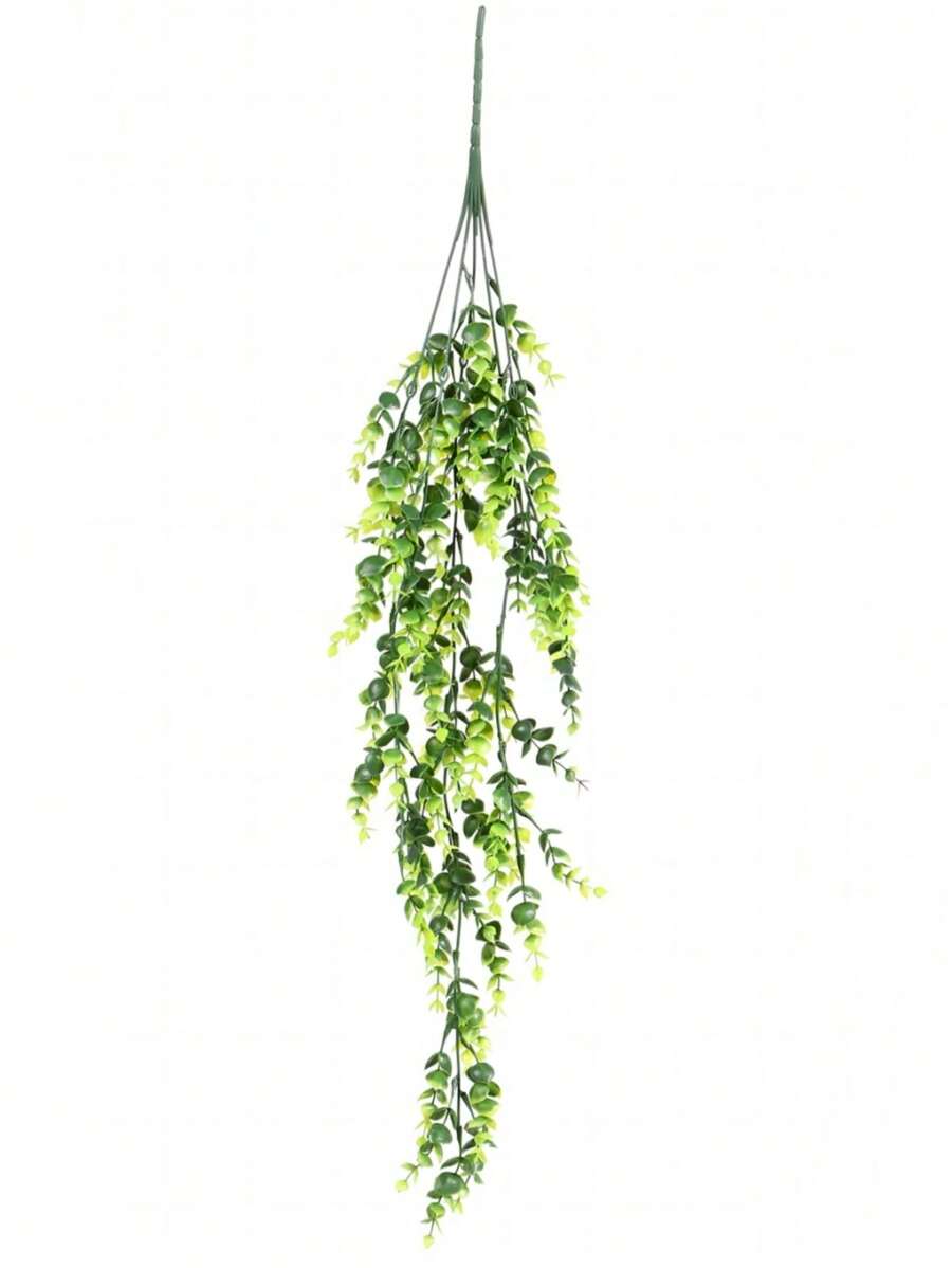 1入組人造懸掛植物,假的懸掛植物,仿真尤加利樹葉綠色藤蔓,戶外防紫外線塑料植物,家庭花園婚禮派對室內室外裝飾（綠色）
