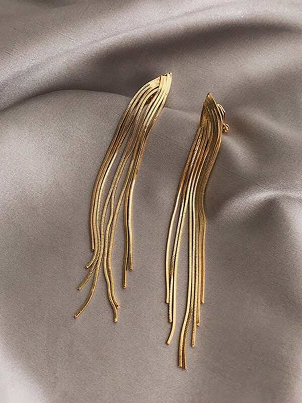2 piezas Pendientes largos de borlas para mujer, con cadena y pendientes de declaración, pendientes largos estilo sujetador de hilo, adecuados para niñas, bodas, damas de honor y fiestas