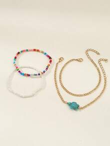 4入組兒童夏季海灘多彩米珠與海龜元素腳鍊套裝 - 彩色 - 查看 5