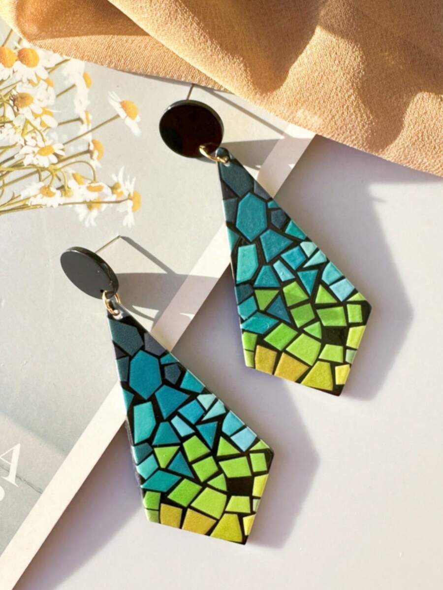 1 đôi Phong cách Bohemian Retro Tiếng Pháp Dài Quán bar Hình học Hình thoi Thiết kế Duy nhất Chất lượng Hoa tai - màu xanh lá - Xem 1