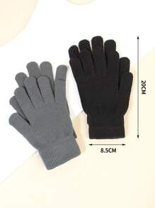 Conjunto De 2 Pares De Guantes Cálidos Con Diseño Simple Para Otoño/invierno - Negro - Ver 3