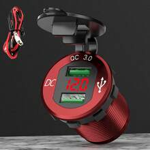 QC3.0 Car Cigarette Lighter Socket Plug Aluminum Double Dual USB Port LED Voltmeter 12V-24V