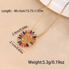 方晶锆石镀铜 18K 金和心形吊坠项链，不锈钢链项链，适合女士派对和婚礼情人节 - 金黃色 - 查看 11