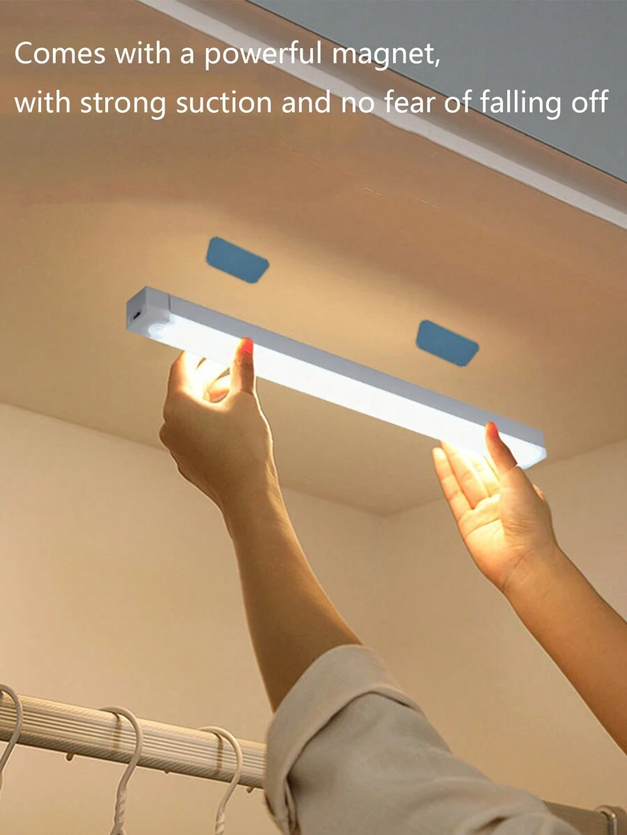 1入組30公分感應式led燈條,帶有磁吸功能,適用於櫥櫃、衣櫃、酒櫃、鞋櫃,usb暖白夜燈 - 白色 - 查看 1