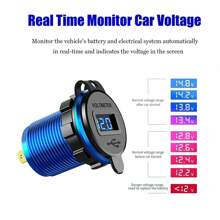 QC3.0 Car Cigarette Lighter Socket Plug Aluminum Double Dual USB Port LED Voltmeter 12V-24V