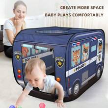 1pc Children's Tent Playhouse, Indoor Outdoor Climbing Toy House, Portable Foldable No-Assembly, Christmas, Halloween, Thanksgiving Gift For Boys & Girls - Dark Blue Police Car - View 4
