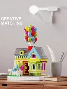 Mini Up Flying House With Balloons Micro Building Blocks Model Set City Construction Bricks Toys Desktop Home Decor Room Decoration - Multicolor - View 3