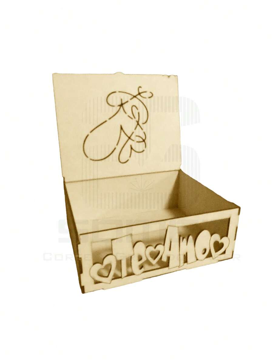 Caja de madera de MDF 3mm Te Amo - Camel - Ver 1