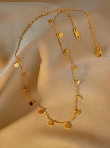 1 件简约星形和心形吊坠项链，不锈钢设计师颈链，精致珠宝配饰，适合日常佩戴情人节 - 金黃色 - 查看 8