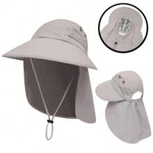 1頂女士戶外防曬可摺疊遮陽帽,網眼寬緣海灘釣魚園藝帽,帽子上有馬尾孔和大頸巾 - 彩色 - 查看 10