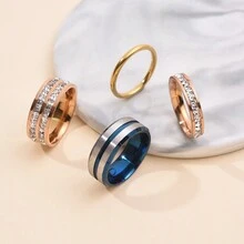 4pcs Đơn giản & Đúng mốt Băng rộng Nhẫn , Hàn Quốc Phong cách Với Kim cương , Thép không gỉ Cặp đôi Nhẫn , Của phụ nữ Phụ kiện - Nhiều màu - Xem 8