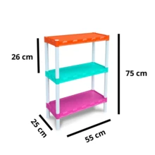 Estante Prateleira Modular Multiuso Organizadora Plástico Colorida com 3 Prateleiras - COM PEZINHOS - Multicolorido - Visão 2