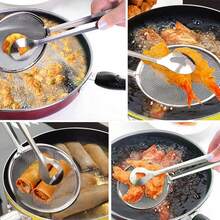 1pc Stainless Steel Practical Food Strainer Ladle, Kitchen Strain Spoon Tool, Food Tongs, Strainer, Oil Filter Clip For Kitchen Frying Food Auxiliary Tool, Making Cooking Oil Filtration - White - View 6