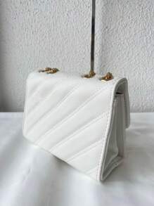 Quadrado bolsas feminina pequena/fensta com corrente de ferro dourado couro sintetico - Branco - Visão 4